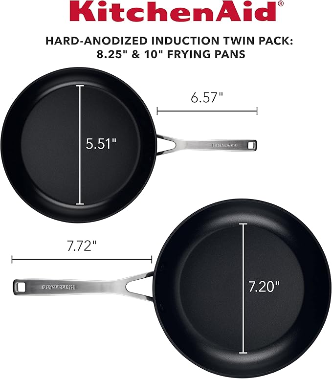 KitchenAid Hard Anodized Induction Nonstick Frying Pan Set/Skillets 8.25 Inch and 10 Inch - Matte Black