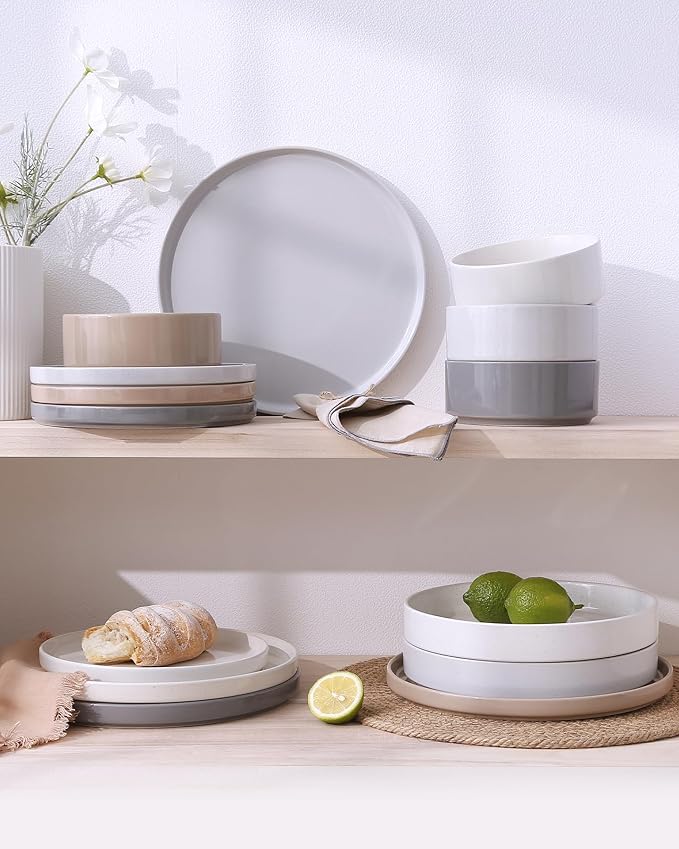 Famiware Nebula Plates and Bowls Set 12 Pieces Dinnerware Sets Dishes Set for 4 Multi-color