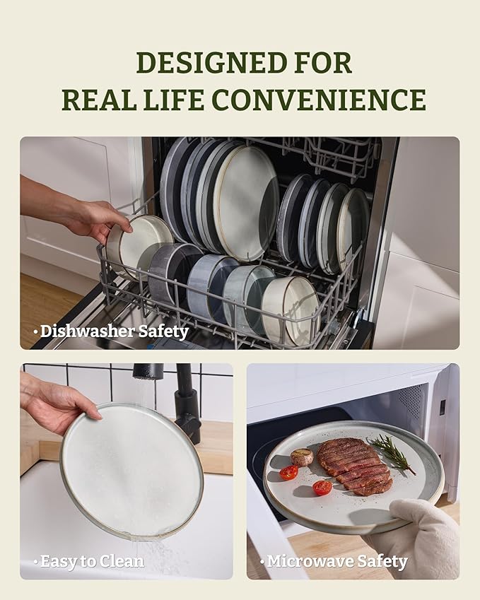 Famiware Annecy Plates and Bowls Sets 12 Pieces Dinnerware Sets Microwave and Dishwasher Safe Dishes Set for 4 Chip and Scratch Resistant Grey-White