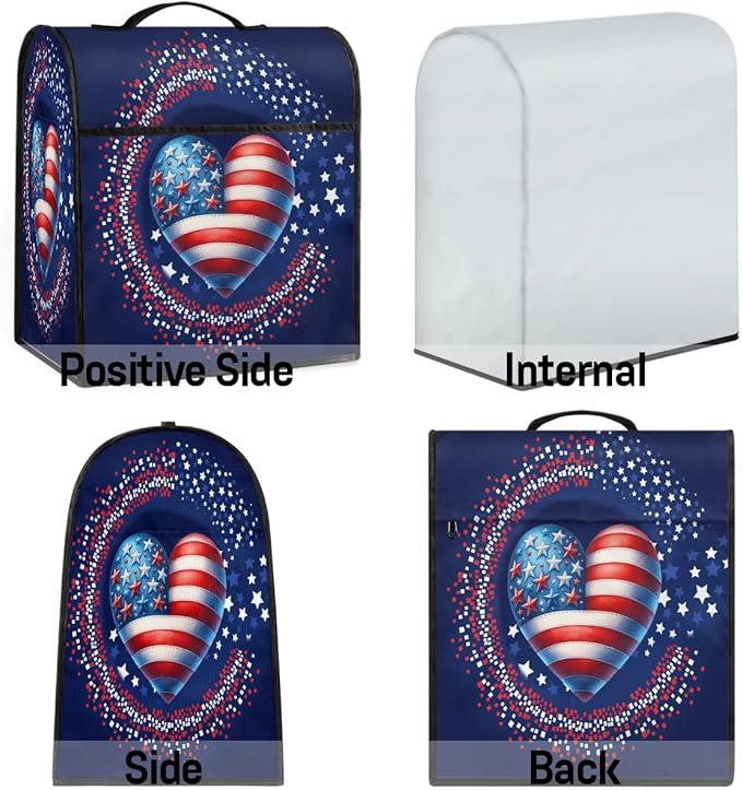 cfpolar Kitchen Aid Mixer Cover Compatible with 6-8 Quarts American Flag Love Heart Stand Mixer Cover Kitchen Aid Mixers Accessories Appliance Organizer Bag Dust Covers with Zipper Pocket