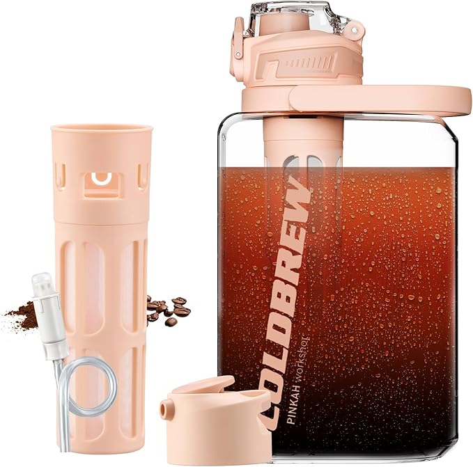 Cold Brew Coffee Maker 68oz Iced Coffee Tritan Pitcher with Filter 2 Pour Spout Lids For Airtight &amp Leak-Proof Coffee Barrel(Black)