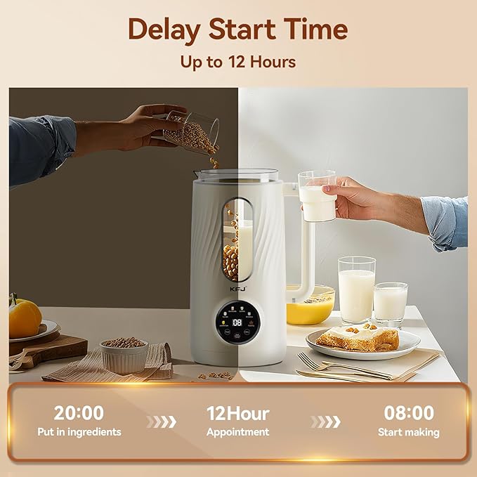 KFJ 8 in 1 Nut Milk Maker Machine 41oz Homemade Coconut Soy Oat Almond Plant Based Milks and Non-Dairy Beverages with Delay Start/Boil Water/Self-Cleaning White