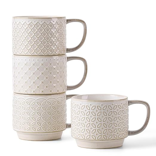 DOWAN 12oz Coffee Mugs Set of 4 and Pour Over Coffee Maker