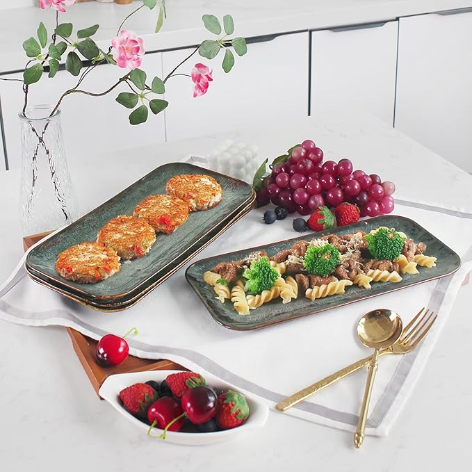 Ceramic Serving Dinner Plate Set 4-Piece for Main Meals Tacos Lunches Snack Platters - Microwave and Dishwasher Safe Scratch Resistant Kitchen Serving Dinnerware Black 12.4 Inch