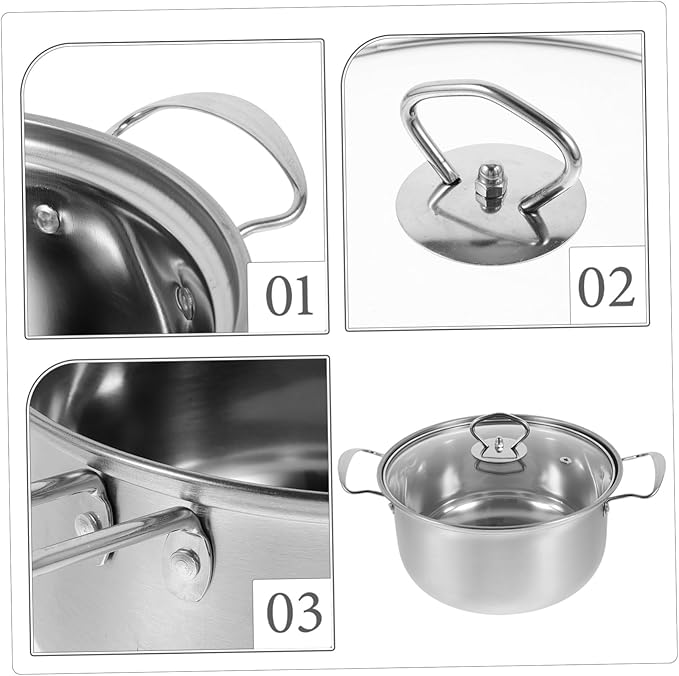 Healifty Stainless Steel Cookware Set with Soup Pot Milk Pot Frying Pan Thick Bottom for Quick Heating with Comfortable Steel Handles for Efficient Kitchen Cooking