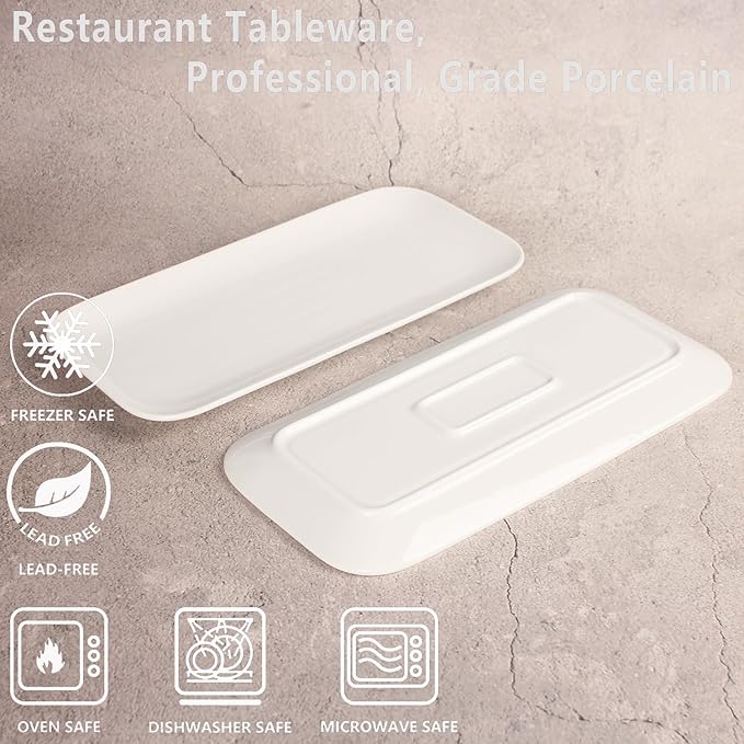 Serving Platters Set of 4 Rectangular Serving Plates Serving Trays for Entertaining Party MicrowaveOvenDishwasher SafeKitchen Dinnerware White 12.4 Inch