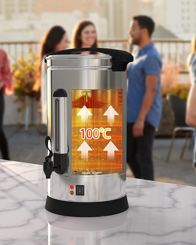 Fast Brewing Commercial Coffee Maker – 110 Cup Double Wall Stainless Steel Urn – Keep-Warm Function Hot Beverage Dispenser for Buffet Catering Parties Weddings – 16L Large Capacity Stainless