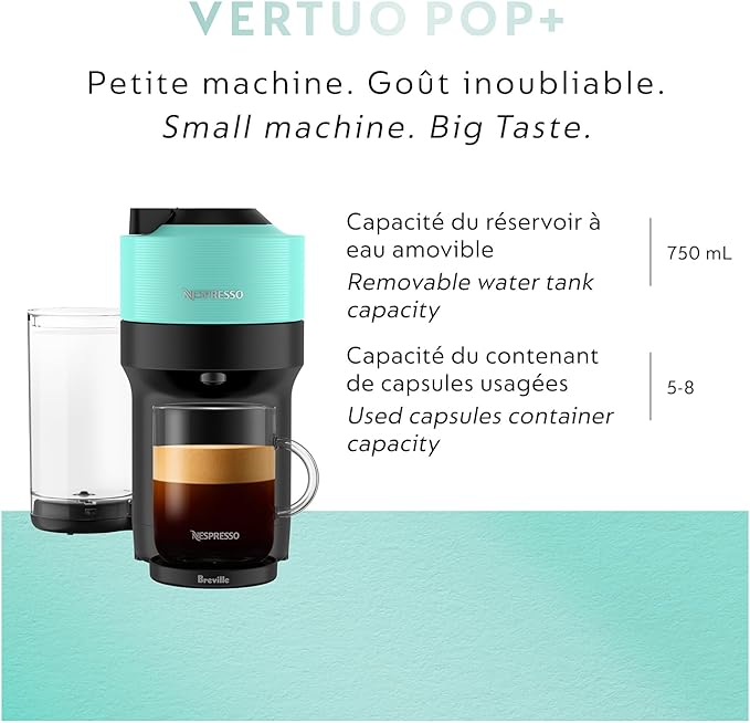 Nespresso Vertuo Pop+ Coffee and Espresso Maker by Breville Aqua Mint