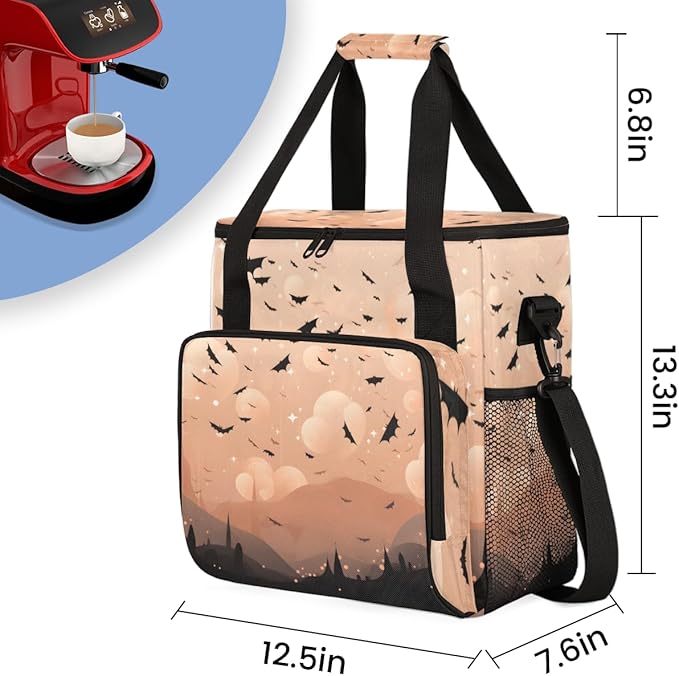 Gothic Bat Coffee Maker Carrying Bag Modern Bat Portable Travel Storage Tote Bag Compatible with K-Mini or K-Mini Plus Single Serve Coffee Brewer Carrying Case with Multiple Pockets &amp Shoulder S