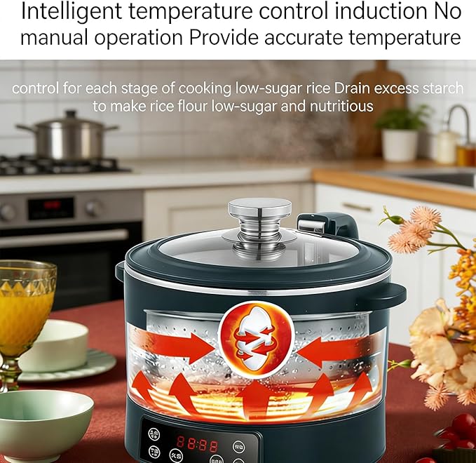 Low Carb Rice Cooker with Auto Lift 3L 1500W Induction Heating Rice-Water Separation (54% Less Starch) 12H Timer Multifunctional (Rice/Soup) 304 Stainless Steel Even Heating