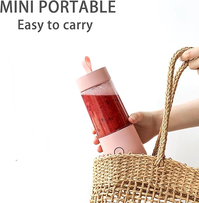 Personal Mini Juice Blender Portable Juicer Cup 350ml with 4 Blades in 304 Stainless Steel 15 Cups Output/Full Charged BPA Free and Easy to Clean for Sports Travel Fishing Fitness