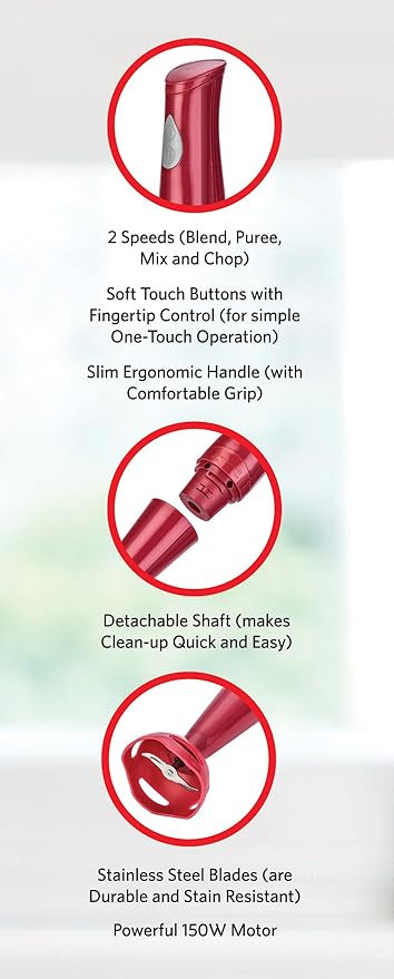 EUROSTAR EH401R 2-Speed Immersion Hand Blender with Detachable Shaft Red