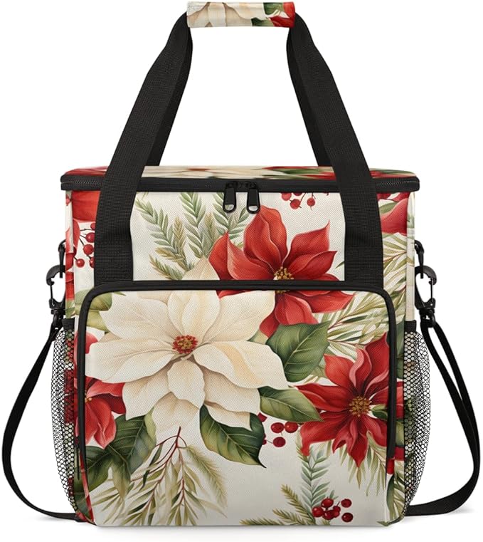 Colorful Flowers Coffee Maker Carrying Bag Holly Berry Flowers Travel Storage Bag Compatible with K-Mini or K-Mini Plus Single Serve Coffee Brewer Carrying Case with Pockets &amp Shoulder Strap
