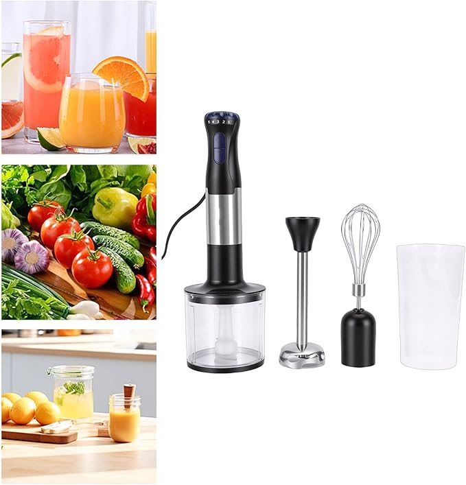 ZJchao Immersion Hand Blender 4 in 1 20 Speeds Food Processor with Stainless Steel Blades and Boost Button for Smoothies Soups Sauces Baby Food (US Plug 110V)