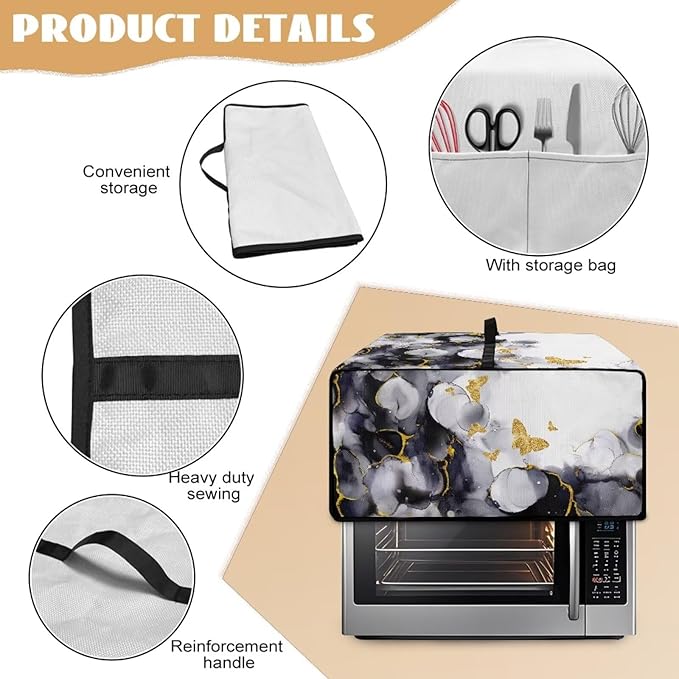Doojoayie Small Appliance Dust Cover 8 Slice Toaster Cover Small Appliance Dust Protector for Toaster Oven/Bread Making Machine/Air Fryer Butterfly &amp Marble Print