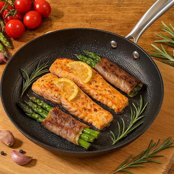 Cuisiland 4-Piece Honeycomb Cast Iron Cookware Set – 2.5QT/7.5'' Milk Pot 10 Frying Pan 10 Shallow Braising Pan &amp 5.5QT/10.5'' Casserole Pot Non-Stick Oven Safe Classic Heat Retention