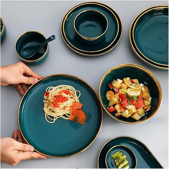 Dinner Sets Green Ceramic Plate Steak Food Plates Bowls Dinner Dish Porcelain Dinnerware Set For Family Hotel7.5 Inch Plate 1pcs