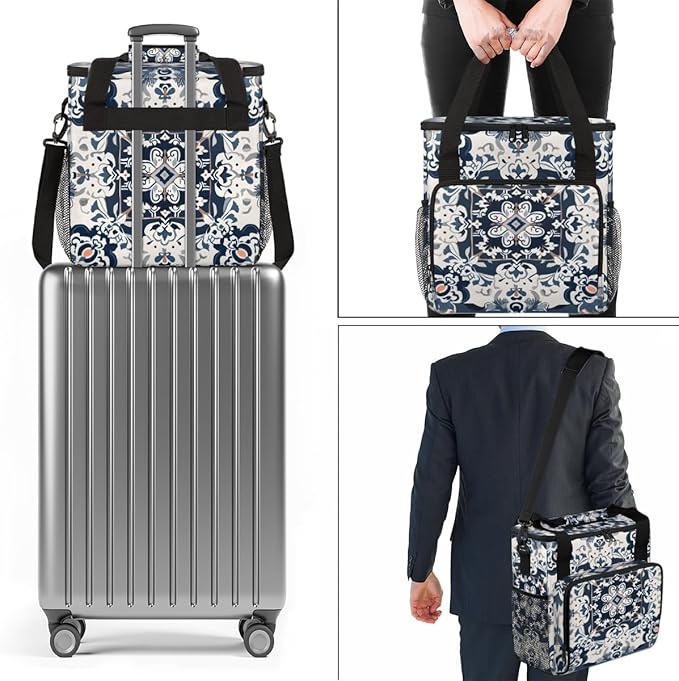 Botanic Flower Coffee Maker Carrying Bag Aztec Floral Travel Storage Bag Compatible with K-Mini or K-Mini Plus Single Serve Coffee Brewer Carrying Case with Multiple Pockets &amp Shoulder Strap