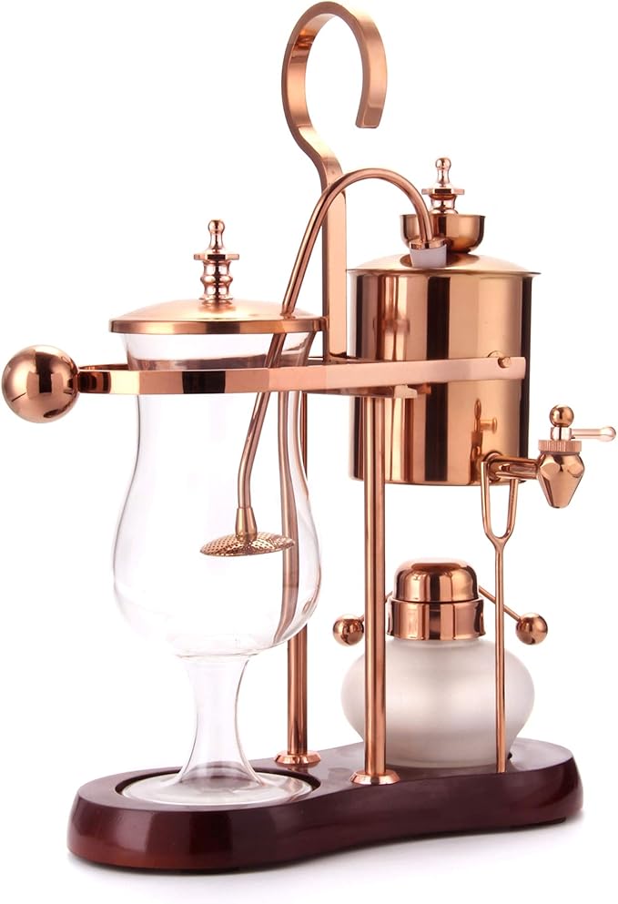 Diguo Belgian/Belgium Luxury Royal Family Balance Syphon Coffee Maker Siphon Brewer Elegant Design Retro-Style (Polished Rose Gold)