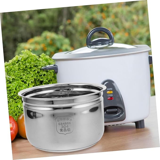 1set Stainless Steel Inner Pot for Electric Cookers Food Steamer Insert with Rice Draining Basket Multipurpose Cooker Replacement for Rice Soup and Steaming Easy to Clean