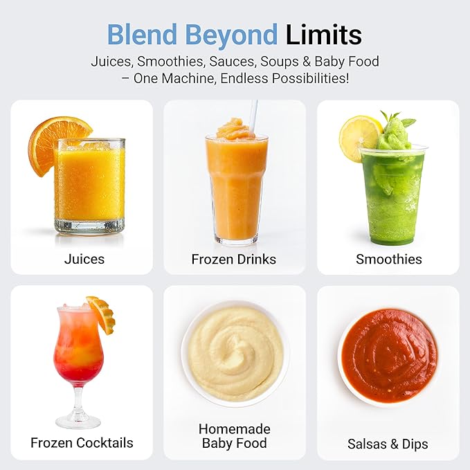 Bear 800W 6-Speed Blender Smoothie Blender for Kitchen with 50oz(1.5L) BPA-Free Cup/Suction Feet/Feeding Hole/10 blades Countertop Blender for Smoothies Crush Ice Frozen Fruit Juice and Puree