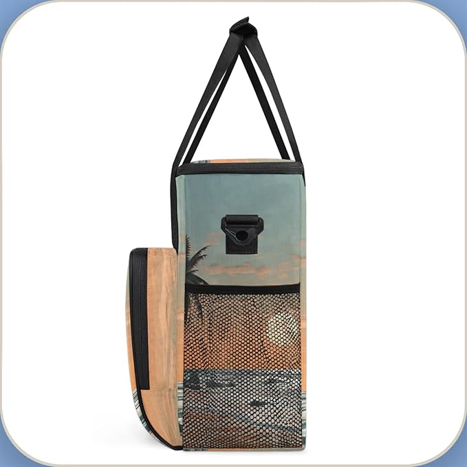 Beach Sunset Landscape Coffee Maker Travel Bag for Keurig K-Mini/K-Mini Plus Insulated Waterproof Tote with Pockets for K-Cup Portable Single-Serve Brewer Case