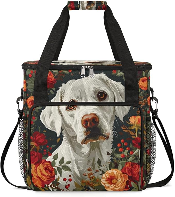 Rose Spring Summer Dog Coffee Maker Travel Bag for K-Mini or K-Mini Plus Single Serve Coffee Brewer Portable Storage Tote Case for Tarvel
