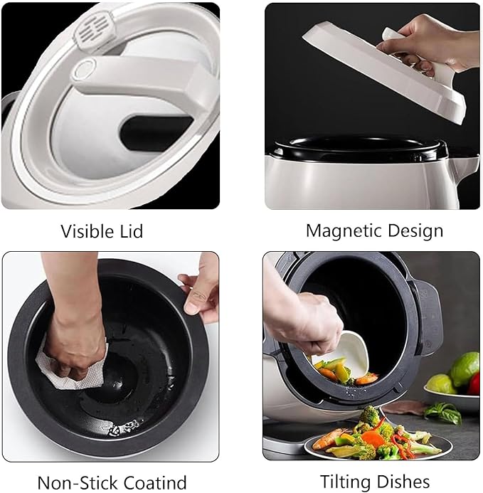 Fried Rice Machine Auto Cooking Wok with 6L Capacity 360° Rotatable Drum Type Fried Rice Machine for Stir-Frying Steaming Cooking