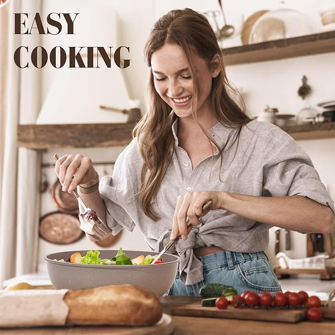 15Pcs Pots and Pans Set Non Stick Cookware Sets with Detachable Handle Nonstick RV Kitchen Cooking Tools Removable Handles Oven Safe Induction Fast Stackable Induction Cookware Brown