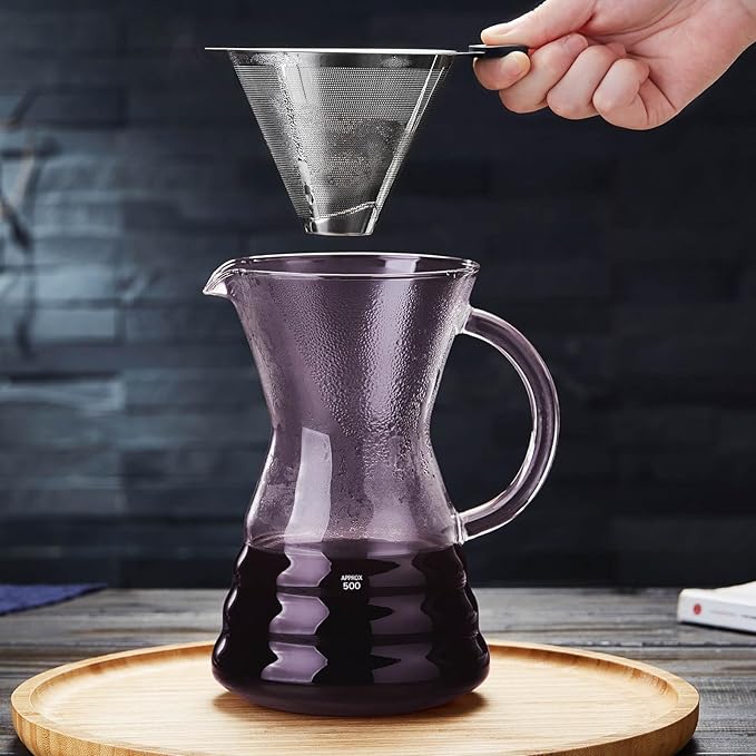 Unbreakable - Pour Over Coffee Maker with Permanent Stainless Filter 27 fl oz Thickened Heat-Resistant Borosilicate Glass Dripper Coffee Brewer Stovetop Safe Pink
