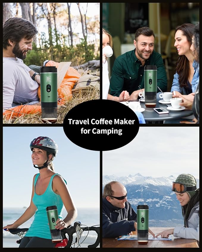 Portable Electric Espresso Machine Travel Coffee Maker Brewer Compatible with Ground Coffee &amp NS Capsules (Green with LCD Screen)