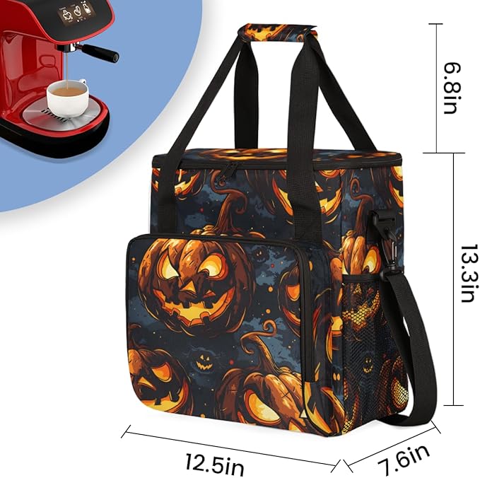 Abstract Pumpkin Coffee Maker Carrying Bag Magical Pumpkin Travel Storage Bag Compatible with K-Mini or K-Mini Plus Single Serve Coffee Brewer Carrying Case with Multiple Pockets &amp Shoulder Stra