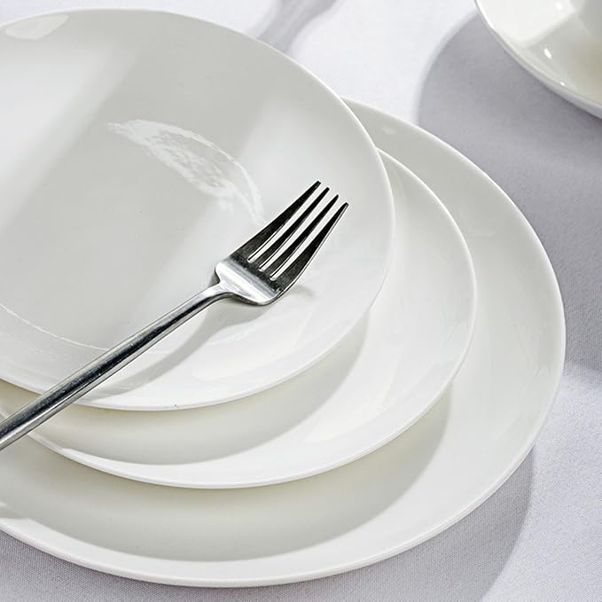 White Ceramic Dinnerware Set: Plates &amp Bowls for Kitchen Microwave &amp Dishwasher Safe Dishes Collection (46pcs)