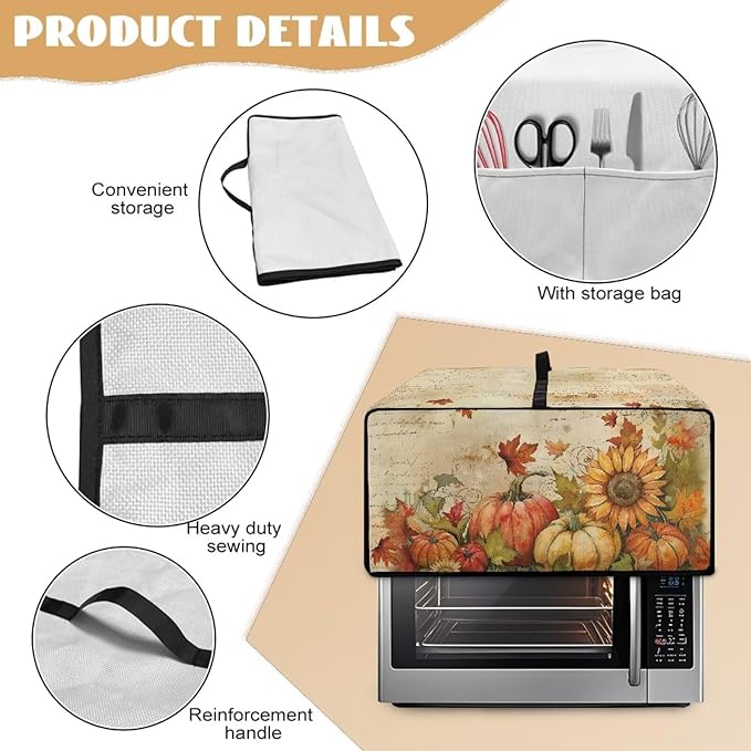 Doojoayie Pumpkin Sunflower Toaster Cover 4 Slice Toaster Oven Cover Dust Resistant Appliance Covers for Kitchen Counter Thanksgiving Home Kitchen Decoration