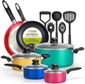 NutriChef 15-Piece Colorful Pots and Pans Set - Heat Resistant Lacquer Cookware Set with Saucepot Frying Pans Oven Pot Lids Utensil set - All Cooktop Compatible Including Induction