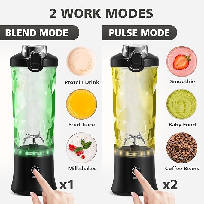 Portable Blender for Shakes and Smoothies- Personal Juicer 20 OZ Electric Protein Shaker Bottle with Insulated Sleeve USB-C RechargeableTravel Lid-Small Blender Cup for Kitchen Office GymTravel