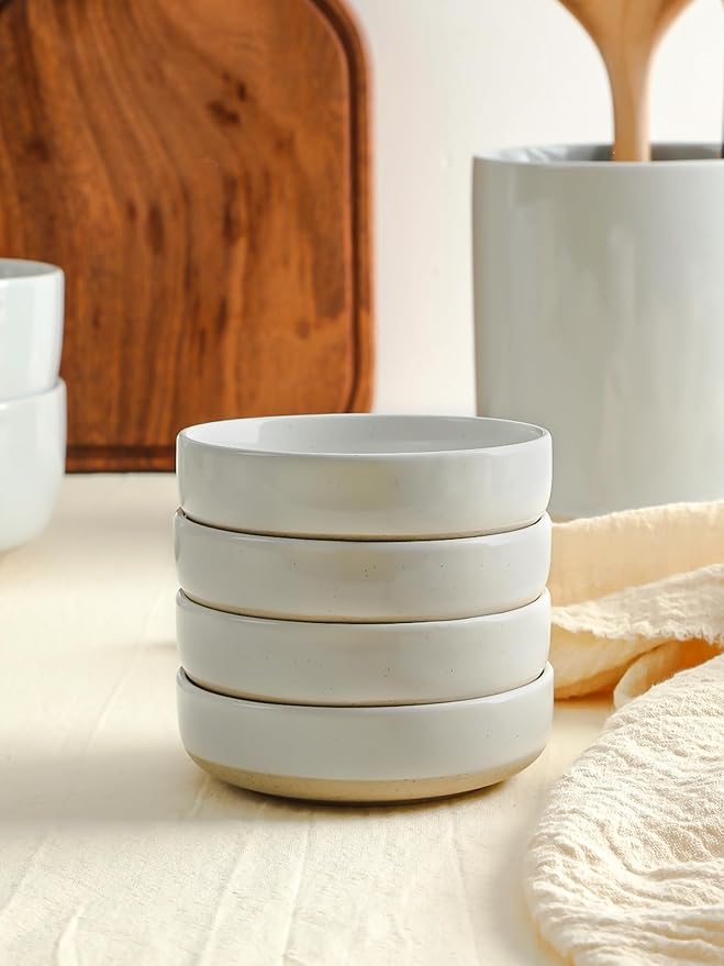 Famiware Mars Plates and Bowls Set of 12 and Milkyway 4oz Dipping Bowls Set of 6 18 Pieces Dinnerware Sets Light Gray