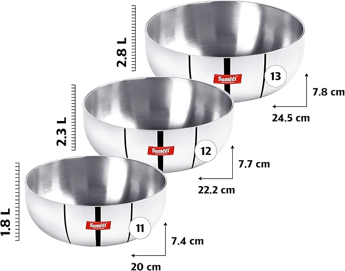 Sumeet 3mm Induction Bottom Aluminium Tasra Set of 3Pcs (1.8Ltr 2.3Ltr 2.8Ltr)