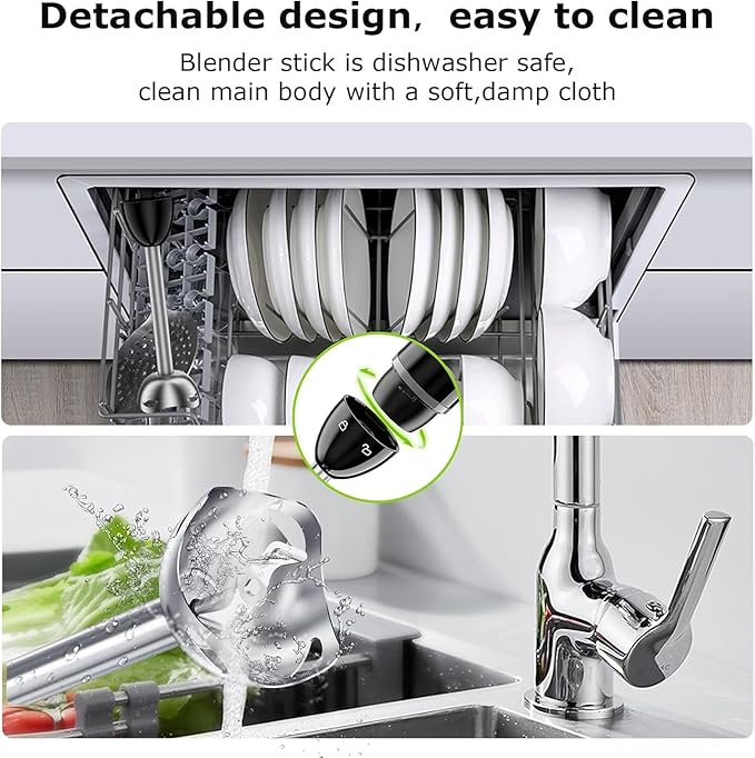Bonsenkitchen Hand Blender Immersion Blender with 2 Mixing Speeds Portable Electric Stick Mixer Stainless Steel Blades Perfect for Soup Smoothie Puree Baby Food Easy Clean Compact Design