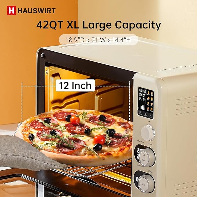 Hauswirt Toaster Oven Air Fryer XL Large Convection Oven Countertop Rotisserie Chicken 42Qt 3-Tier for 5-8 People 8 Mode Smart Toaster Stainless Steel 80°F - 500°F Quick &amp Even Crisp - Ivory