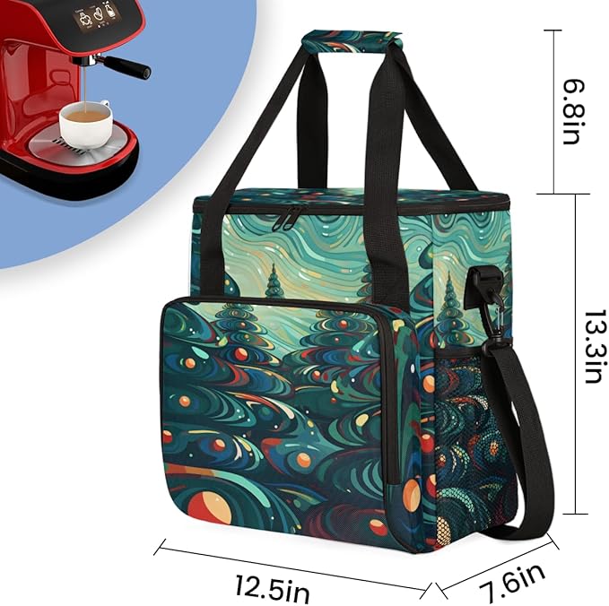 Christmas Tree Coffee Maker Carrying Bag Cartoon Tree Travel Storage Bag Compatible with K-Mini or K-Mini Plus Single Serve Coffee Brewer Carrying Case with Multiple Pockets &amp Shoulder Strap