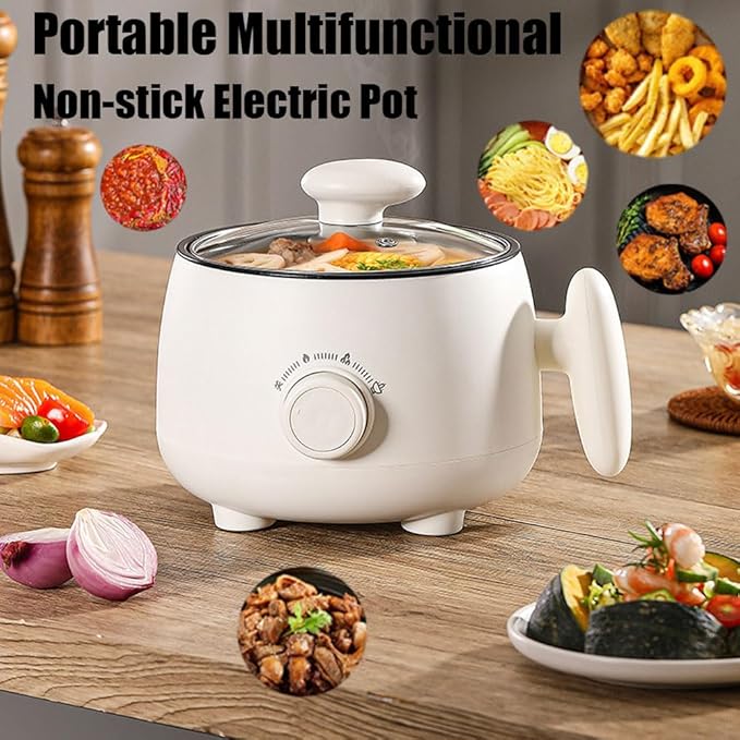 Portable Multifunctional Non-Stick Electric Pot Mini Electric Hot Pot Rice Cooker Non Stick Frying Skillets 3 Heat Settings Steaming Boiling Frying Stir-Frying Dorm Home Travel (With stainless
