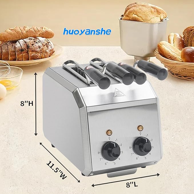 2 Slice ToasterStainless Steel Toaster with 2 Slice Wide Slot 600W per Slot for Energy Efficiency with SUS 304 Tongs 8 Minutes Timer Removable Crumb Tray For Home and Commercial Use