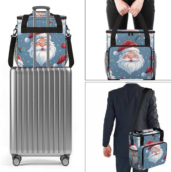 Cute Santa Claus Coffee Maker Carrying Bag Glitter Santa Claus Travel Storage Bag Compatible with K-Mini or K-Mini Plus Single Serve Coffee Brewer Carrying Case with Pockets &amp Shoulder Strap