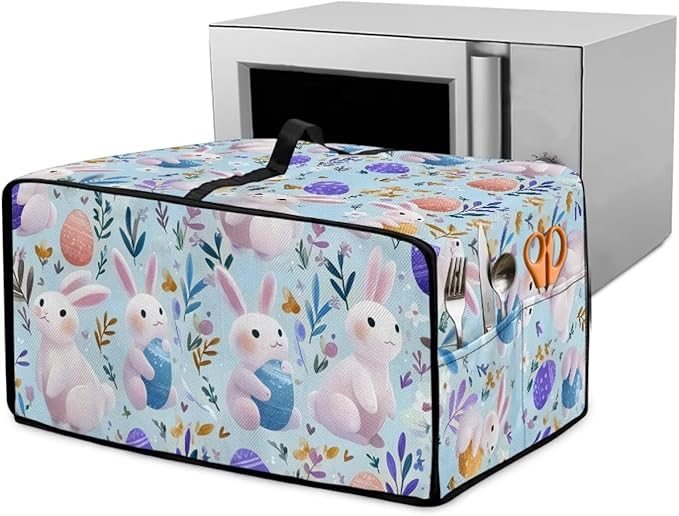 Bunny Flower Print Toaster Oven Dust Cover Easter Egg Printed Heavy Duty Toaster Smart Oven Cover with Side Pocket Kitchen Small Appliance Cover L