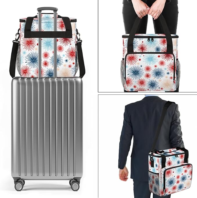 4th of JulyRed Fireworks Coffee Maker Carrying Bag Travel Storage Bag Compatible with K-Mini or K-Mini Plus Single Serve Coffee Brewer Carrying Case with Multiple Pockets &amp Shoulder Strap