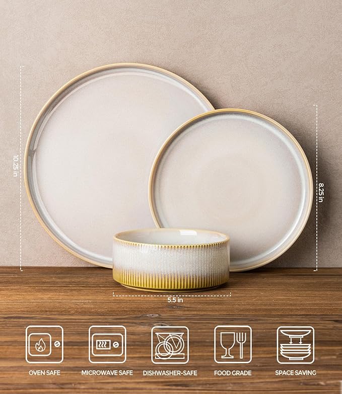 TheTerra Ceramic Dinnerware Sets for 4 12 Pieces Porcelain Lightweight Plates and Bowls Sets Scratch Resistant Dish Set Oven &amp Microwave &amp Dishwasher Safe Autumn Haze