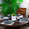 16 Piece Round Bohemian Textured Stoneware Dinnerware Sets Modern Microwave Dishwasher Safe Dark Blue Dish Set Break/Chip Resistant Durable Service for 4 Dinner/Salad Plates Bowls and Mugs