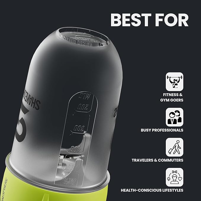 SHAKESPHERE Portable Blender for Shakes and Smoothies – 19oz Electric Personal Blender with Clear Tritan Cup USB-C Rechargeable Compact and Powerful for Travel Gym and Workout – Fluorescent Yellow