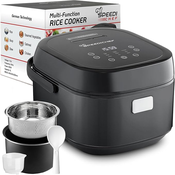 10-Cup Rice Cooker with Steamer Basket | Smart Rice Maker with Easy-to-Clean Nonstick Inner Pot | Delay Timer &amp Keep Warm Settings | Non-Toxic &amp BPA-Free | Ideal for Family Meals Black